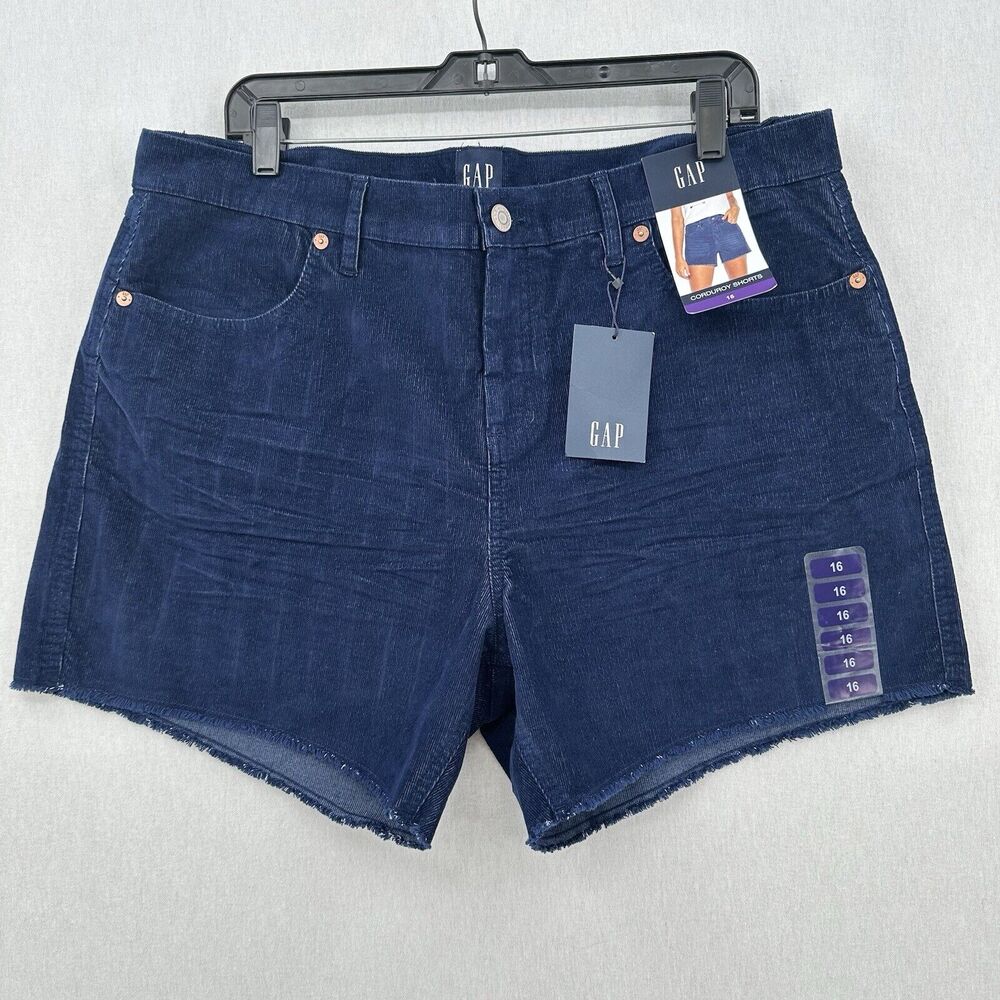 Corduroy Shorts GAP Womens 16 Relaxed Cut Off Dark Blue Fray Hem Preppy NEW